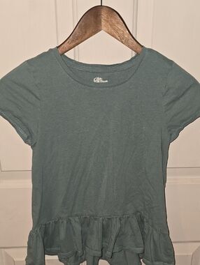 C&C California Sage Green Ruffle-Hem Short Sleeve Tee